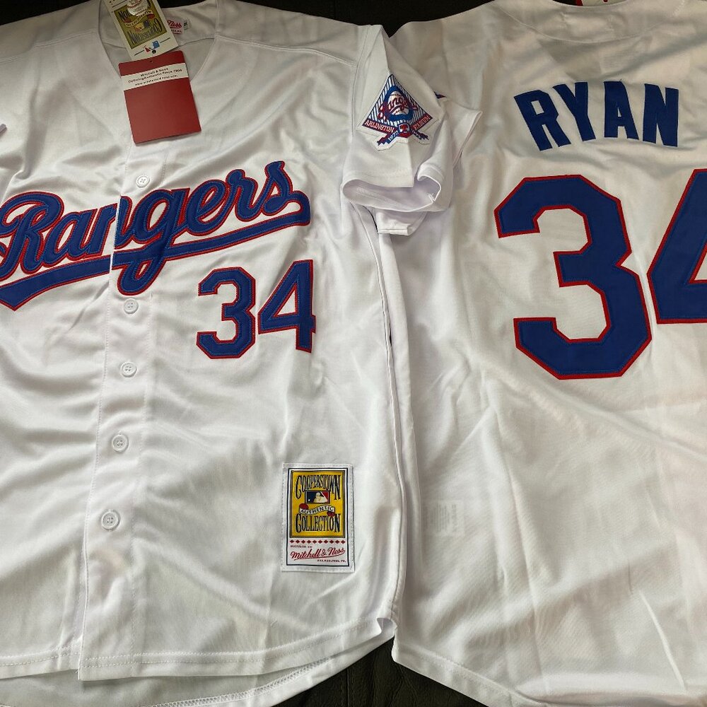 Mitchell & Ness Texas Rangers White/Blue/Red Nolan Ryan #34 Jersey